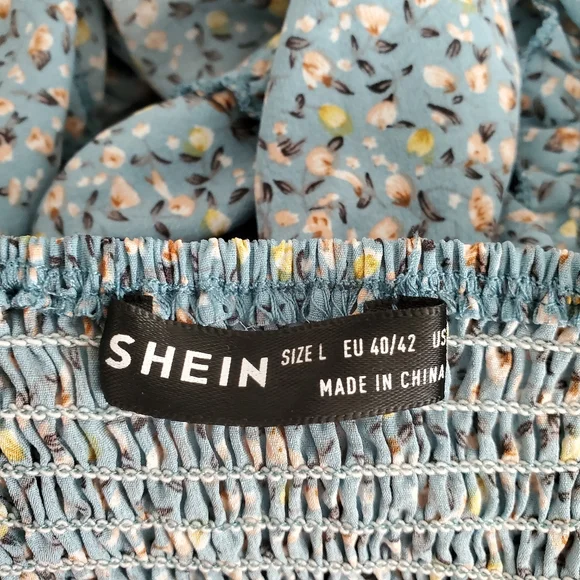 SHEIN Blue Floral Ruffle Babydoll Cropped Tank Top - Picture 3 of 7